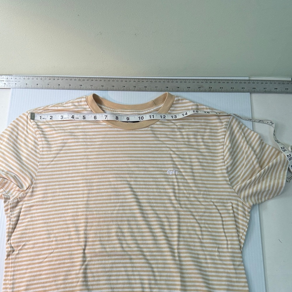 Obey, Striped Short-Sleeve Crew Neck T-Shirt - Cream/White - Picture 6 of 8